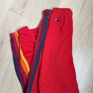 Aviator Nation Red and Yellow Sweatpants with Retro Stripes